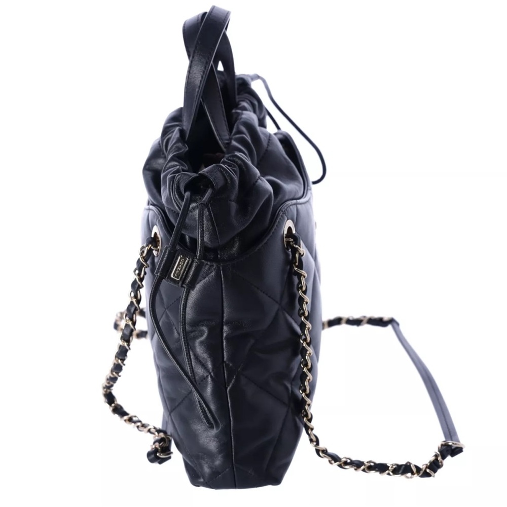 Chanel Lambskin Quilted Small Drawstring Shopping Bag Black - Picture 3 of 14